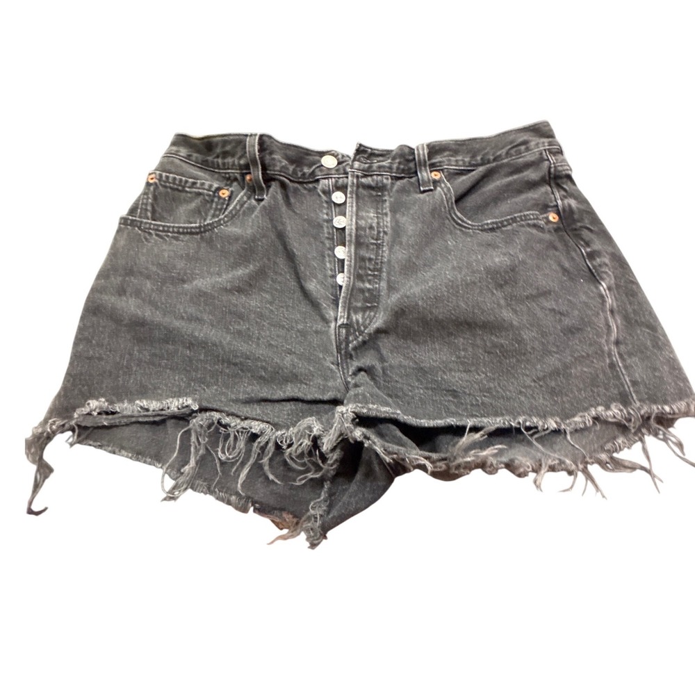 Levis 501 Original High Rise Cut Off Denim Shorts Washed Black W33 56327-0112